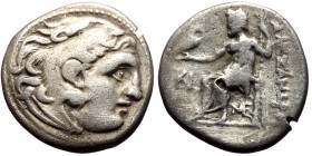 Kingdom of Macedon, AR drachm (Silver, 17,7 mm, 4,02 g), in the name and types of Alexander III, Lampsakos, 310-301 BC.
Obv: Head of Herakles right, ...