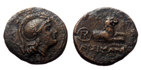 Kings of Thrace (Macedonian). Lysimachos, AE, (Bronze, 2.01 g 15mm), 305-281 BC.
Obv: Helmeted head of Athena right.
Rev: [ΒΑΣΙΛΕΟΣ] / ΛΥΣΙΜΑΧΟΥ, Fore...