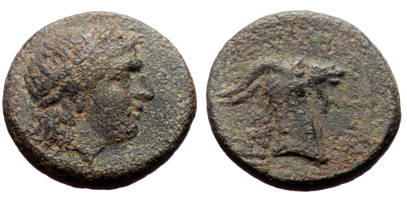 Aeolis, Aigai. Ae,(Bronze, 3.86 g 17mm). Circa 4th-3rd centuries BC.
Obv: Laure...