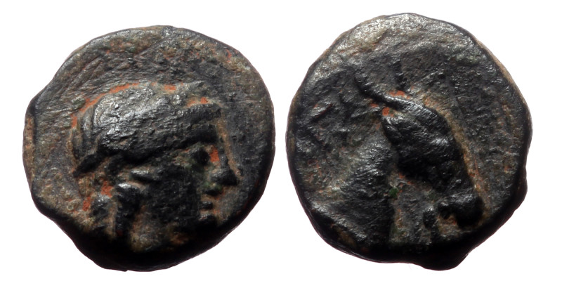 Aeolis, Aigai. Ae,(Bronze, 1.10 g 10mm), 4th-3rd centuries BC. 
Obv: Laureate he...