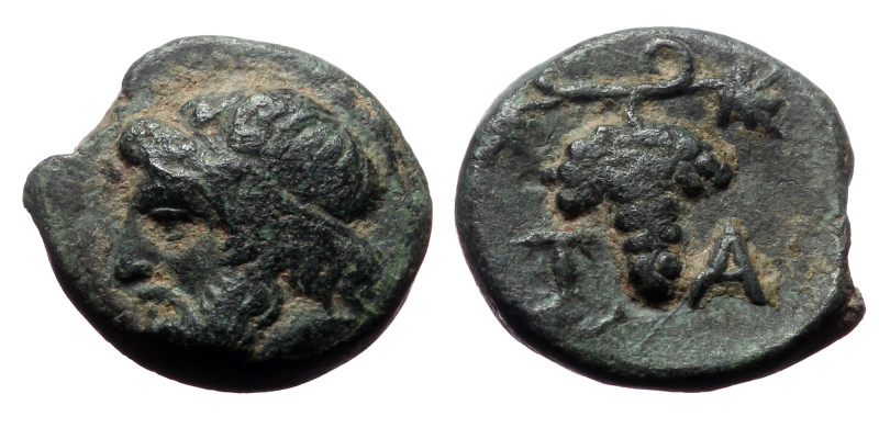 Aeolis, Temnos. Ae,(Bronze, 1.53 g 12mm), 4th century BC.
Obv: Laureate head of ...