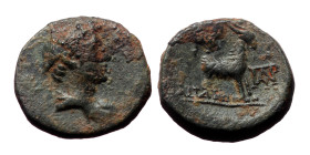 Aeolis, Aigai. Ae,(Bronze, 2.05 g 13mm), 2nd-1st century BC. 
Obv: Draped bust of Hermes right, wearing petasos.
Rev: AIΓAEΩN. Forepart of goat right;...