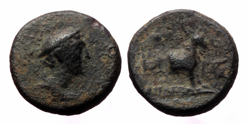 Aeolis, Aigai,AE,(Bronze, 2.04 g 13mm), 2nd-1st century BC.
Obv: Draped bust of ...