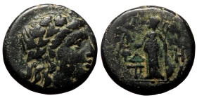 Aeolis, Temnos, Ae,(Bronze, 4.91 g 15mm), 2nd-1st centuries BC.
Obv: Wreathed head of Dionysos right.
Rev: Δ - H / T - A. Athena standing left with Ni...