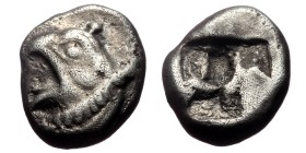 Ionia, Phokaia, AR Diobol,(Silver, 1.54 g 10 mm), Late 6th century BC.
Obv: Head of griffin left.
Rev: Rough incuse square.
Ref: SNG von Aulock 211...