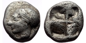 Ionia, Phokaia, AR Diobol, (Silver, 1.23 g 10 mm),Circa 521-478 BC.
Obv: Archaic female head left, wearing earring and helmet or close fitting cap.
...