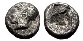 Ionia, Phokaia, AR Diobol, (Silver, 1.17 g 9 mm),Circa 521-478 BC.
Obv: Archaic female head left, wearing earring and helmet or close fitting cap.
R...