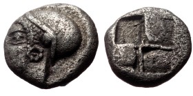 Ionia, Phokaia, AR Diobol, (Silver, 1.07 g 8 mm),Circa 521-478 BC.
Obv: Archaic female head left, wearing earring and helmet or close fitting cap.
R...