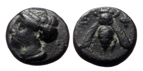 Ionia, Ephesos, AE, (Bronze, 1.23 g 10mm), Circa 375-325 BC.
Obv: Female head left, wearing mural-crown.
Rev: E – Φ, Bee.
Ref: SNG von Aulock 1839; SN...
