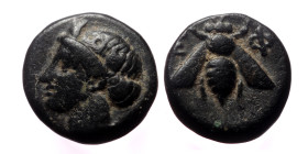 Ionia, Ephesos, AE, (Bronze, 1.17 g 10 mm), Circa 375-325 BC.
Obv: Female head left, wearing mural-crown.
Rev: E – Φ, Bee.
Ref: SNG von Aulock 1839; S...