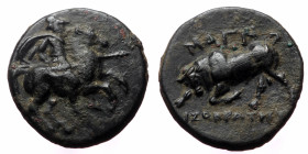 Ionia, Magnesia ad Maeandrum, AE,(Bronze,2.2 g 15mm), 3rd century BC. Isokrates(?), magistrate. 
Obv: Warrior on horseback to right, holding spear 
Re...
