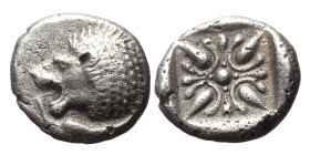 Ionia, Miletos, AR Obol or Hemihekte,(Silver, 1.00 g 9mm), Late 6th-early 5th centuries BC. 
Obv: Forepart of lion right, head left.
Rev: Stellate flo...