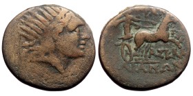 Lydia, Tralleis. 2nd-1st century BC AE (Bronze, 17mm, 3.77g) unknown magistrate.
Obv: Radiate head of Helios to right.
Rev: ΤΡΑΛ - ΛΙΑΝΩΝ, Selene, w...