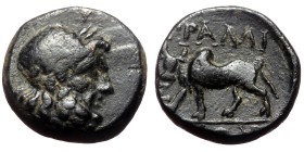 Lydia, Tralleis, AE (Bronze, 13mm, 3.35g), 2nd-1st century BC.
Obv: Laureate head of Zeus to right.
Rev: [Τ]ΡΑΛΛΙ - [ΑΝΩΝ] Bull standing left.
Ref:...
