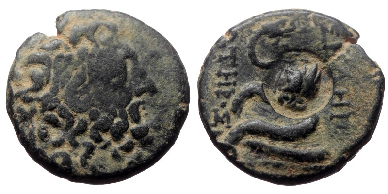 Mysia, Pergamon, AE, (Bronze, 8.15 g 20mm),Circa 133-27 BC.
Obv: Laureate head ...