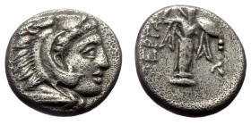 Mysia, Pergamon. AR Diobol. (Silver, 1.32 g 11mm), Circa 310-282 BC.
Obv: Head of Herakles right, wearing lion skin.
Rev: ΠΕΡΓΑ, Archaistic Palladio...