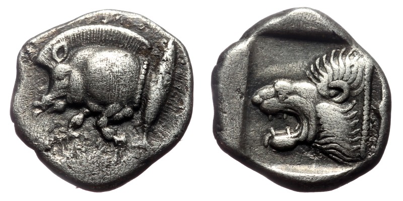 Mysia, Kyzikos, AR Diobol (Silver, 1.17 g, 11 mm), Circa 525-475 BC.
Obv: Forep...