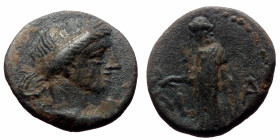 Lycian League. Masikytes. (Late 1st century BC) AE, As. (Bronze, 4.15 g 18mm)
Obv: Λ - Υ. Laureate and draped bust of Apollo right.
Rev: M - A. Apollo...