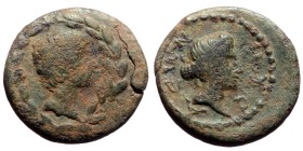 Lydia. Nysa. Augustus. AE. (Bronze, 5.03 g. 19 mm.) 31 BC-AD 14.
Obv: Bare head of Augustus, right, in wreath.
Rev: ΝΥϹΑΕⲰΝ. Female bust of Livia (?...