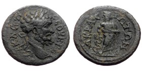Lydia. Acrasus. Septimius Severus. AE. (Bronze, 3.04 g. 20 mm.) 193-211 AD.
Obv: AYTO K CEBHPOC. Laureate head of Septimius Severus, right.
Rev: AKP...