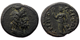 Lydia, Tripolis. Quasi autonomous. AE. (Bronze, 4.22 g, 20mm.) 3rd century AD.
Obv: Bearded and draped bust of Serapis, r., wearing modius.
Rev: TΡIΠO...