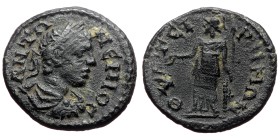Lydia. Thyateira AE (Bronze, 3.57g, 20mm) Caracalla (198-217)
Obv: ANTΩ-NEINOC, laureate, draped and cuirassed bust right
Rev: ΘYATEIΡ-HNΩN, Athena ...