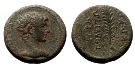 Phrygia, Hierapolis. Gaius. AE. (Bronze, 2.81 g. 14mm.) c. 5 BC. Reign of Augustus. Magistrate, Kokos Pollidos.
Obv: ΓΑΙΟΣ. Bare head of Gaius Caesar...