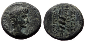 Phrygia, Laodicea ad Lycum. Augustus. AE. (Bronze, 3.99 g. 16mm.) 27 BC-14 AD. Magistrate, Zeuxis philalethes.
Obv: ΣΕΒΑΣΤΟΣ. Bare head of Augustus, r...