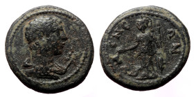 Phrygia. Eumenea. Pseudo-autonomous. AE. (Bronze, 2.42 g. 15 mm.) c. 180-218 AD.
Obv: Draped bust of Hermes, right; to right, caduceus.
Rev: ƐVΜƐΝƐΩΝ....