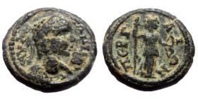 Pamphylia, Perge, Caracalla (198-217) AE (Bronze, 13mm, 2.15g)
Obv: ΑV K M ΑΝΤΩΝ (?), laureate, draped and cuirassed bust of Caracalla right, seen fr...