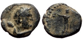Lycaonia, Iconium, AE (bronze, 2,63 g, 15 mm) Antonine period (138-192 AD)
Obv: Bearded bust of Herakles to right wearing lion's skin around his neck...