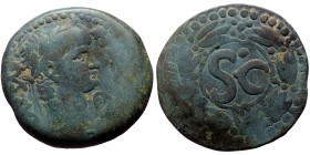 Seleucis and Pieria. Antioch. Nero. AE. (Bronze, 7.08 g. 24mm.) 54-68 AD.
Obv: Laureate head of Nero, right, before serpent (?).
Rev: Large S C with...