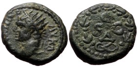 Seleucis and Pieria, Antioch Caracalla (198-217) AE (Bronze, 4.21g, 16mm)
Obv: Radiate head of Caracalla to left.
Rev: Є / SC / Δ within wreath.
Re...