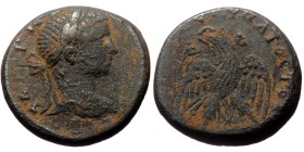 Syria, Antioch, AR/Bl tetradrachm (Silver, 11.70g, 23mm), Elagabal (218-222), Issue 219
Obv: AYT K M A ANTWNEINOC CEB, Laureate, draped, and cuirasse...