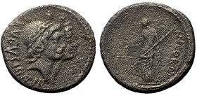 Mn. Cordius Rufus (46 BC). AR, Denarius. (Silver, 3.63 g. 18 mm.) Rome.
Obv: [RVFVS IIIVIR]. Jugate heads of Dioscuri, right, wearing laureate pilei.
...
