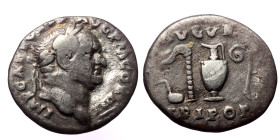 Vespasianus (69-79) AR Denarius (Silver, 2,57g, 18mm) Rome, 72-73.
Obv. IMP CAES VESP AVG P M COS IIII, Laureate head to right.
Rev. AVGVR / TRI POT, ...