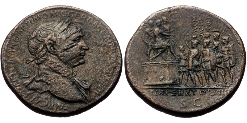 Trajan (98-117). AE, Sestertius. (Bronze, 24.81 g. 32 mm.) Rome.
Obv: IMP CAES ...