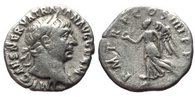Trajan (98-117). AR, Denarius. (Silver, 2.97 g. 17mm.) Rome.
Obv: IMP CAES NERVA TRAIAN AVG GERM. Bust of Trajan, laureate, right.
Rev: P M TR P COS I...