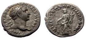 Trajan (98-117) AR Denarius (Silver, 18mm, 2.55g) Rome, 108-109. 
Obv:IMP TRAIA]NO AVG GER DAC P M TR P, Laureate bust right, slight drapery 
Rev: COS...
