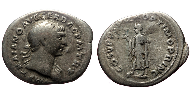 Trajan (98-117) AR denarius (Silver, 2.67g, 20mm) Rome, 107-108. 
Obv: IMP TRAIA...