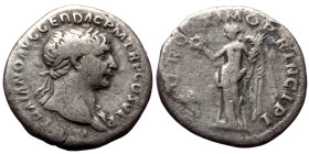 Trajan (98-117) AR denarius (Silver, 2.80g, 19mm) Rome
Obv: IMP TRAIANO AVG GER DAC P M TR P, laureate head right, with slight drapery on far shoulder...