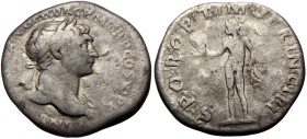 Trajan (98-117) AR Denarius (Silver, 2,60, 19mm) Rome
Obv: IMP TRAIANO AVG GER DAC P M TR P COS VI P P, laureate and draped bust of Trajan right
Rev...