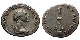 Trajan (98-117) AR Denarius (Silver, 3,29g, 20mm) Rome, 112-114. 
Obv: IMP TRAIANO AVG GER DAC P M TR P COS VI P P, laureate bust right, drapery on fa...