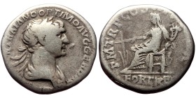 Trajan (98-117) AR Denarius (Silver 3.26g, 18mm)) Rome 114-early 116.
Obv: IMP CAES NER TRAIANO OPTIMO AVG GER DAC, Laureate and draped bust right
R...