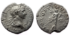 Trajan (98-117). AR, Denarius. (Silver, 2.37 g. 19 mm.) Rome.
Obv: Bust of Trajan, laureate, draped, right.
Rev: Mars, helmeted, naked except for cloa...
