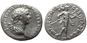 Trajan (98-117). AR, Denarius. (Silver, 3.08 g. 18mm.) Rome.
Obv: MP CAES NER TRAIAN OPTIM AVG GERM DAC. Bust of Trajan, laureate, draped, right
Rev: ...