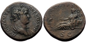Hadrian (117-138). AE, Sestertius. (Bronze, 23.82 g. 32mm.) Rome.
Obv: HADRIANVS AVG COS III P P. Bust of Hadrian, laureate, draped, right.
Rev: AEG...