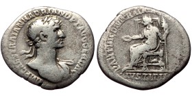Hadrian (117-138) AR Denarius (Silver, 19 mm, 2.50 g) Rome, 117.
Obv: IMP CAES TRAIAN HADRIANO AVG DIVI TRA, Laureate head of Hadrian to right, with ...