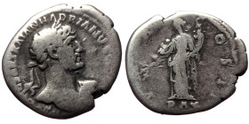 Hadrian (117-138) AR Denarius (Silver, 2,81g, 19mm) Rome, 118. 
Obv: IMP CAESAR TRAIAN HADRIANVS AVG, laureate bust to right, with bare chest and slig...