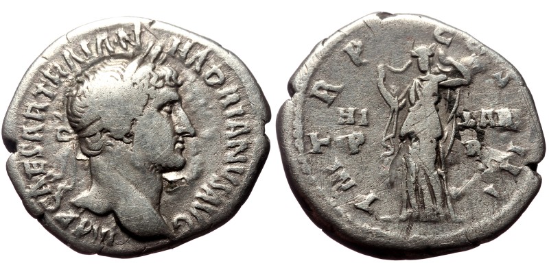 Hadrian (117-138) AR Denarius (Silver, 3.10g, 20mm) Rome, 120-121
Obv: Bust lau...
